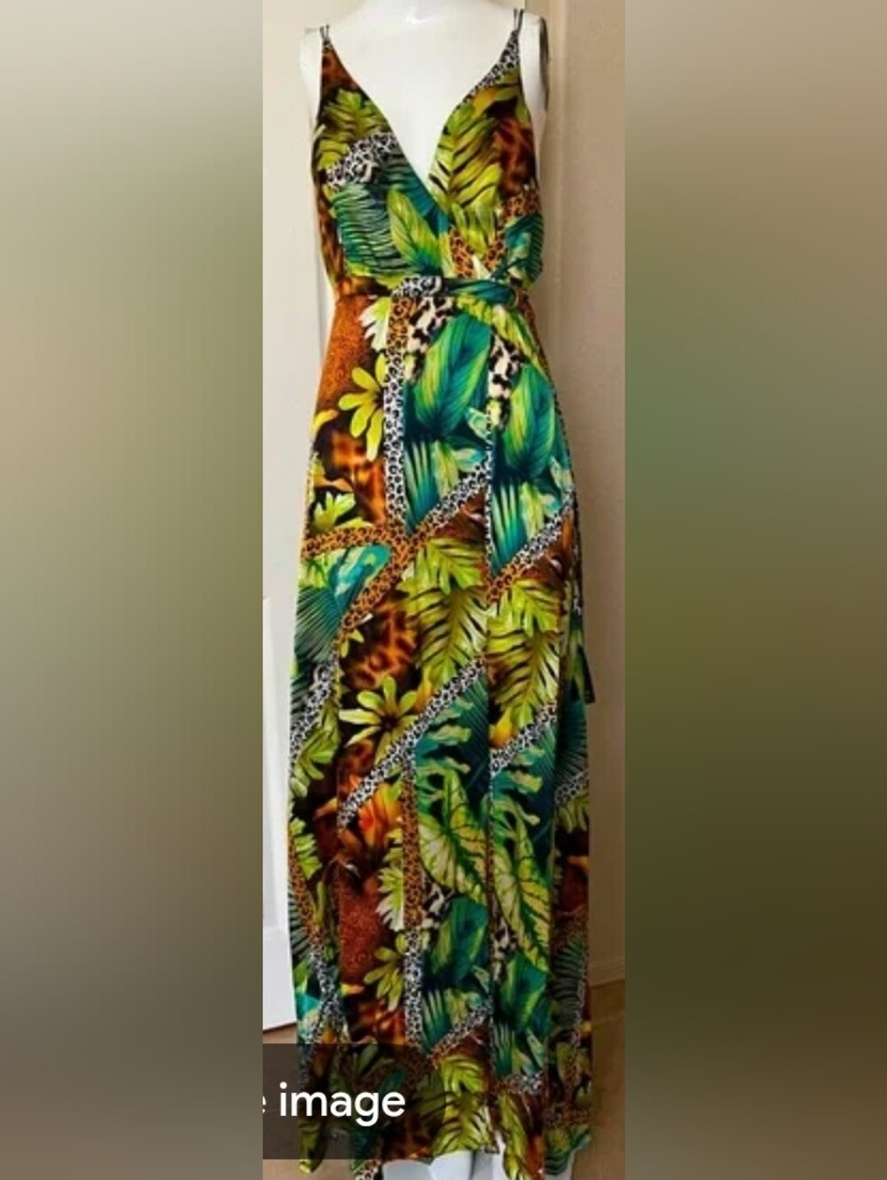 Marciano by Guess Tropical Animal Print Silk Wrap Maxi Dress.